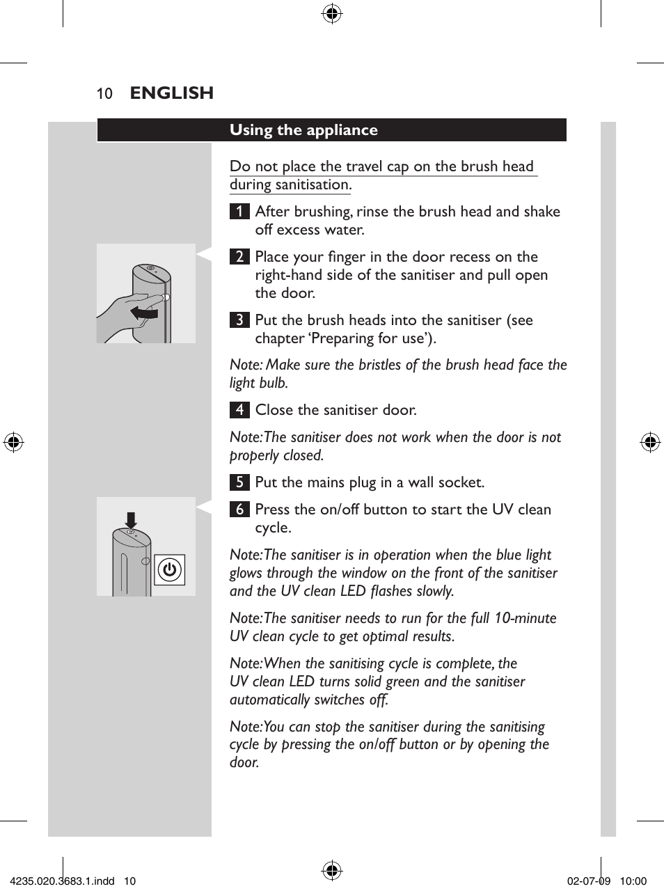 Philips Sonicare Higienizador por rayos UV User Manual | Page 10 / 96