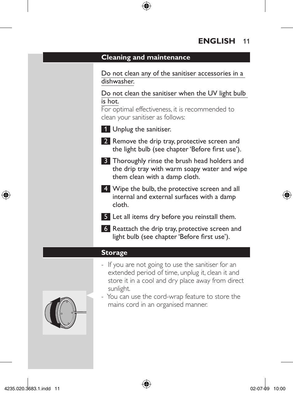 Philips Sonicare Higienizador por rayos UV User Manual | Page 11 / 96