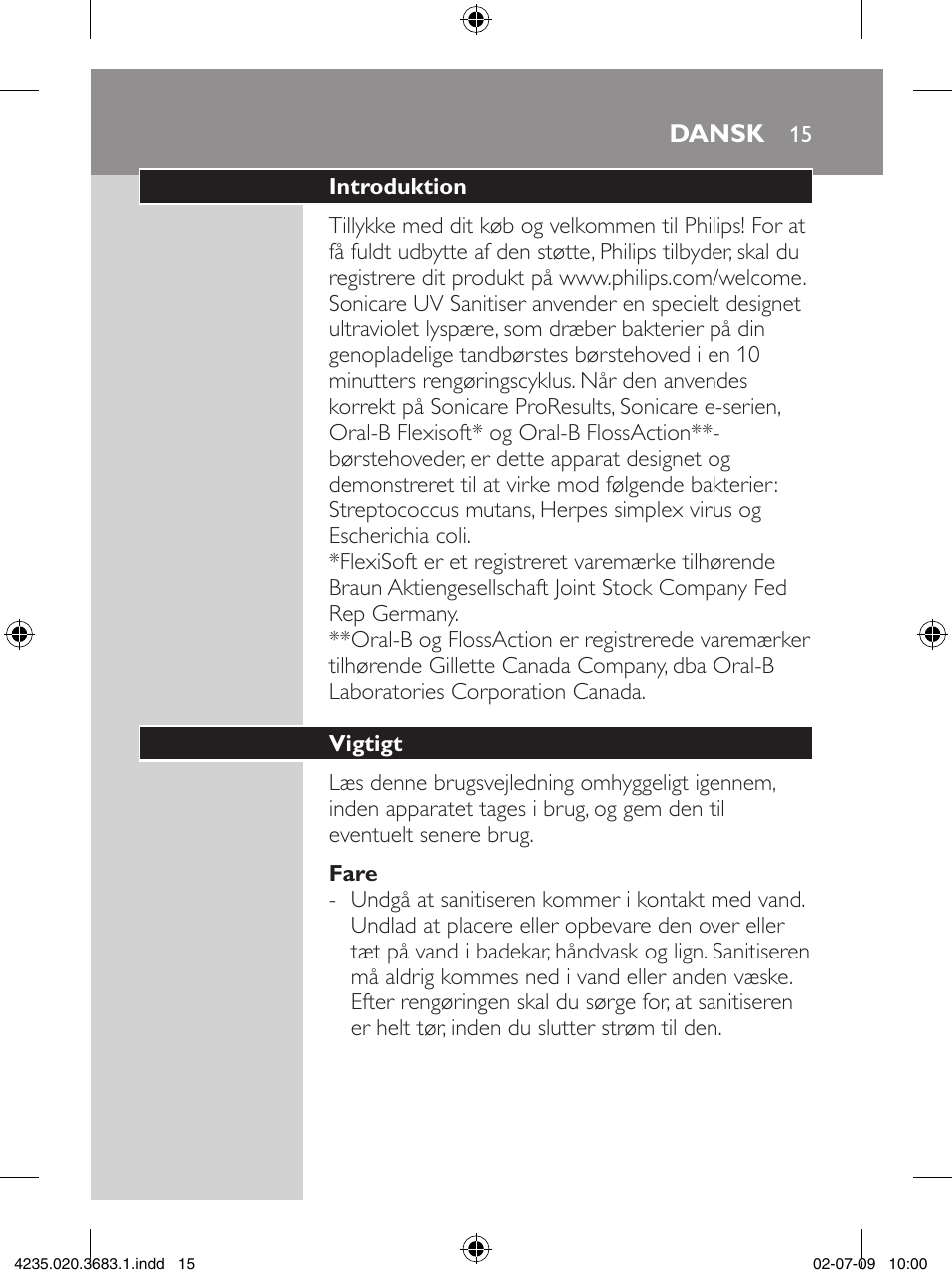 Philips Sonicare Higienizador por rayos UV User Manual | Page 15 / 96