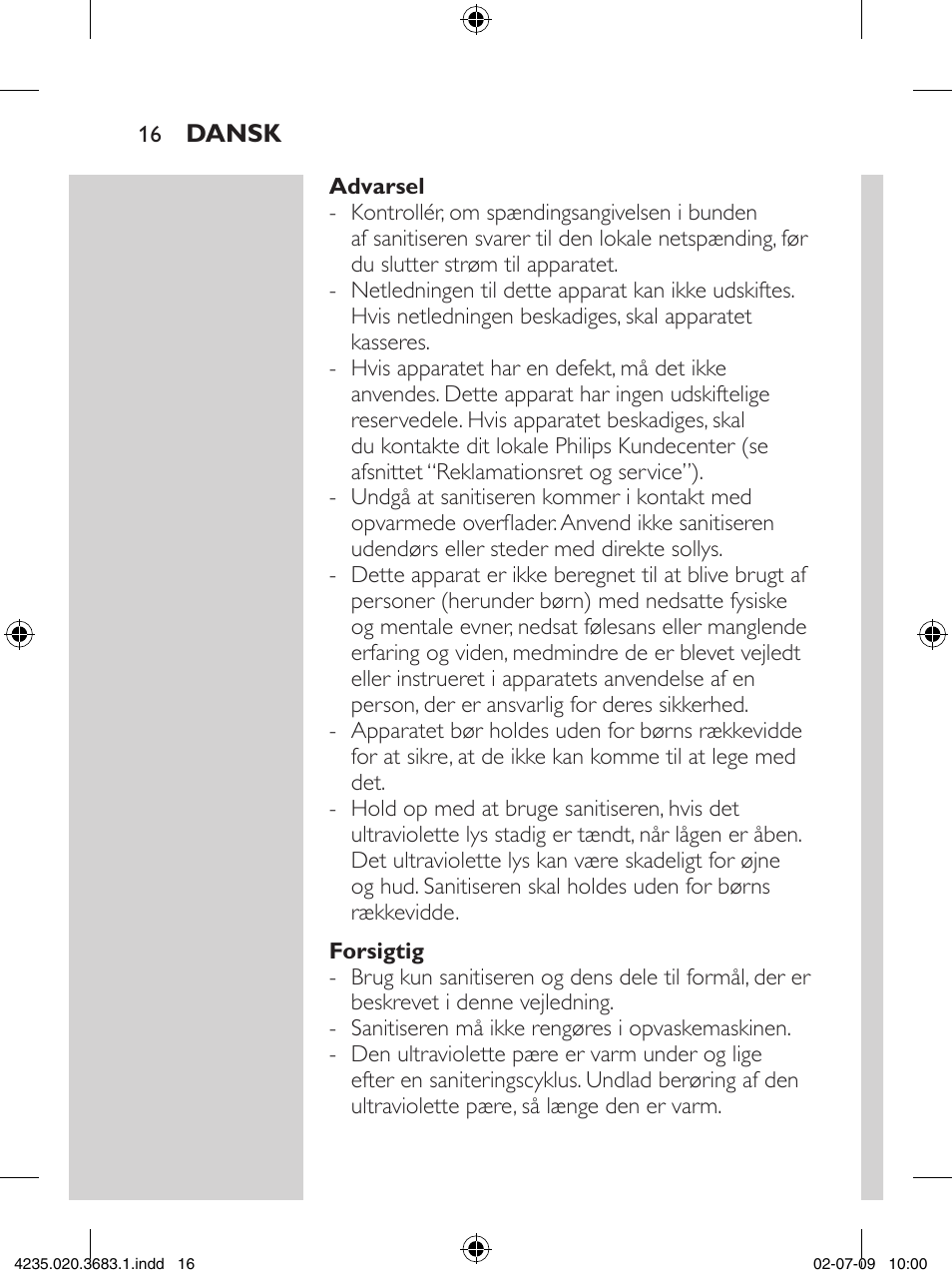 Philips Sonicare Higienizador por rayos UV User Manual | Page 16 / 96