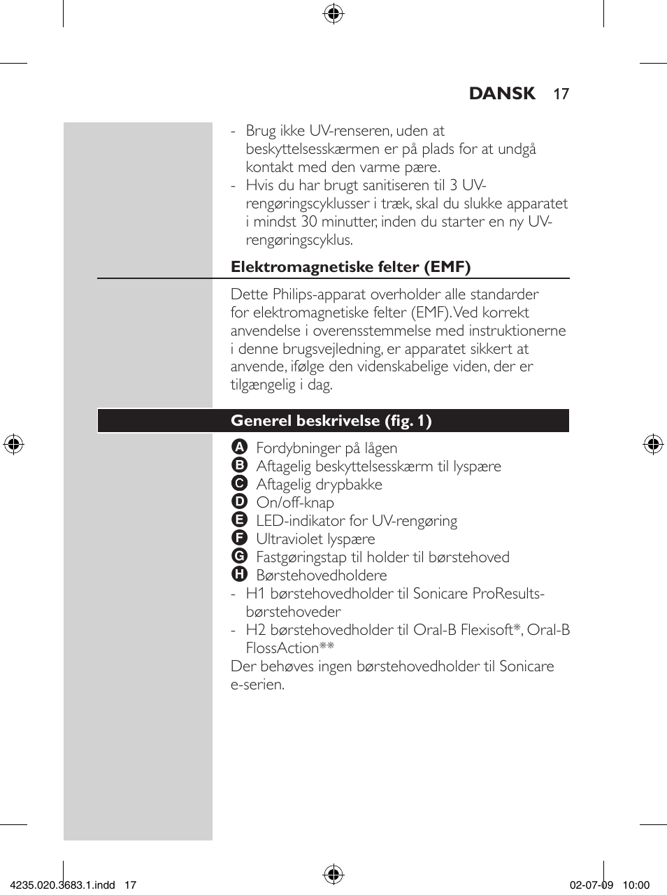 Philips Sonicare Higienizador por rayos UV User Manual | Page 17 / 96