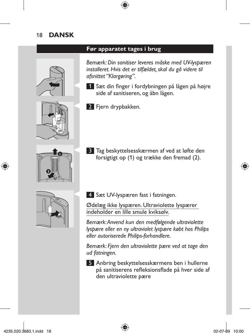 Philips Sonicare Higienizador por rayos UV User Manual | Page 18 / 96