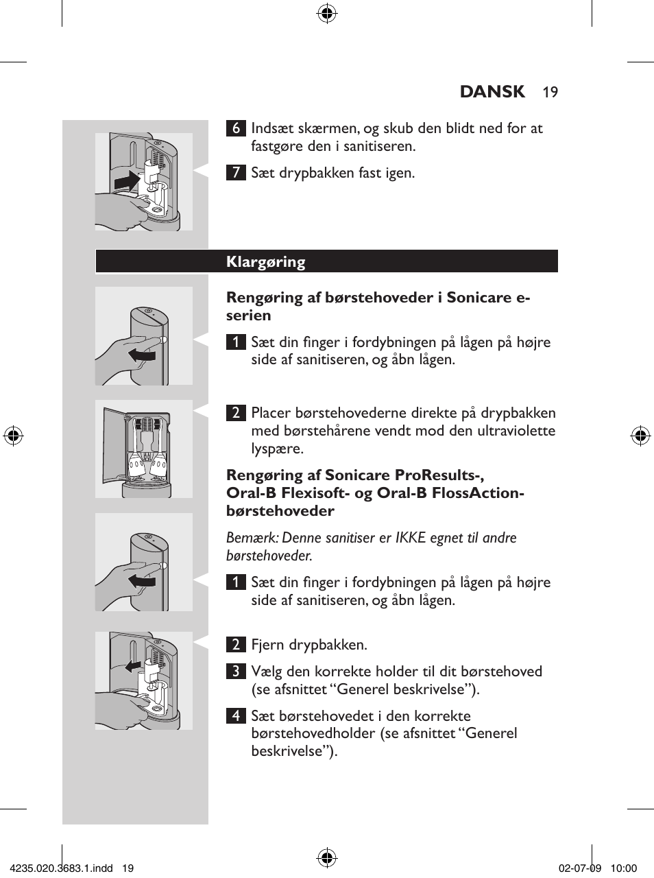 Philips Sonicare Higienizador por rayos UV User Manual | Page 19 / 96