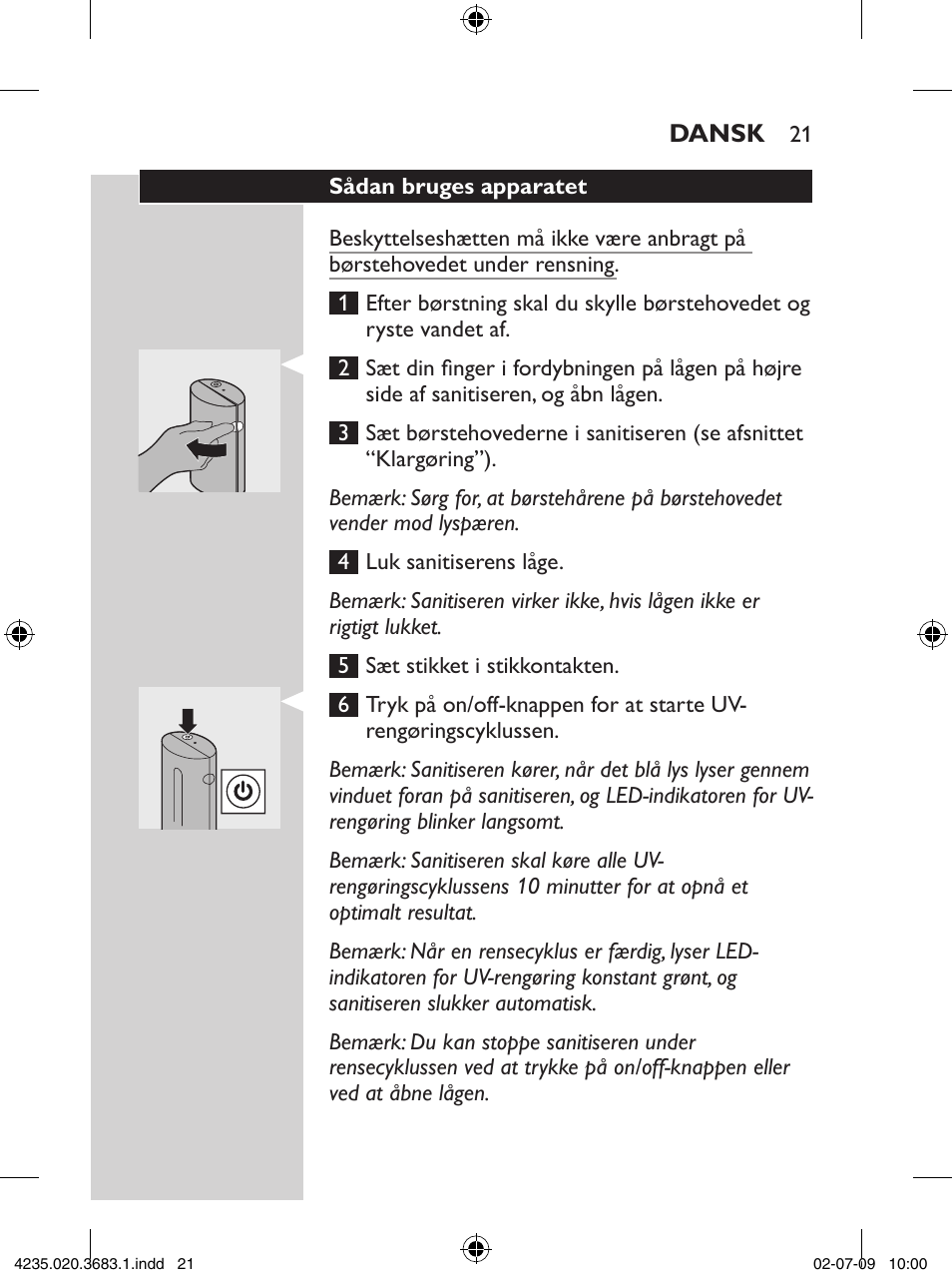 Philips Sonicare Higienizador por rayos UV User Manual | Page 21 / 96