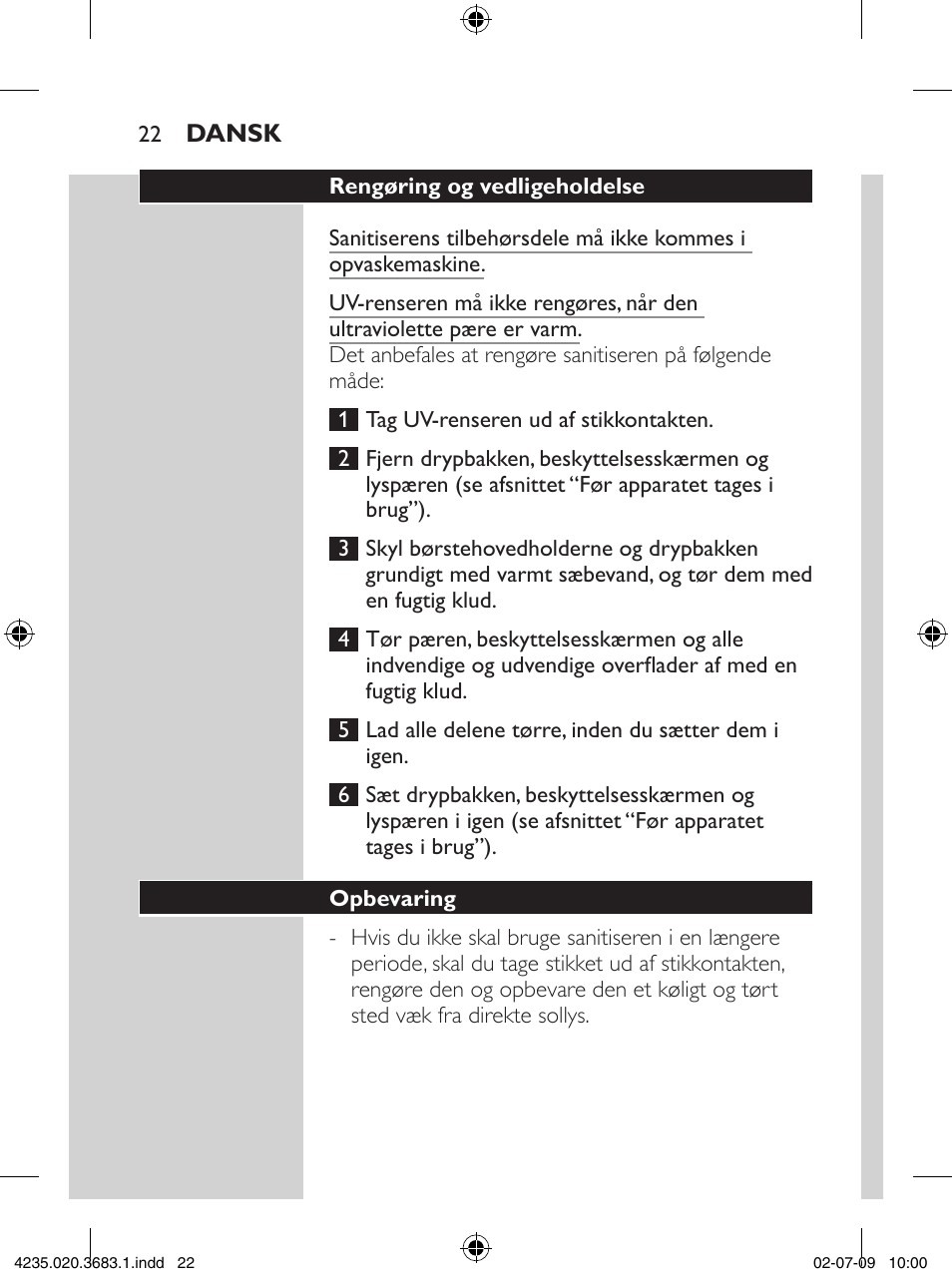 Philips Sonicare Higienizador por rayos UV User Manual | Page 22 / 96