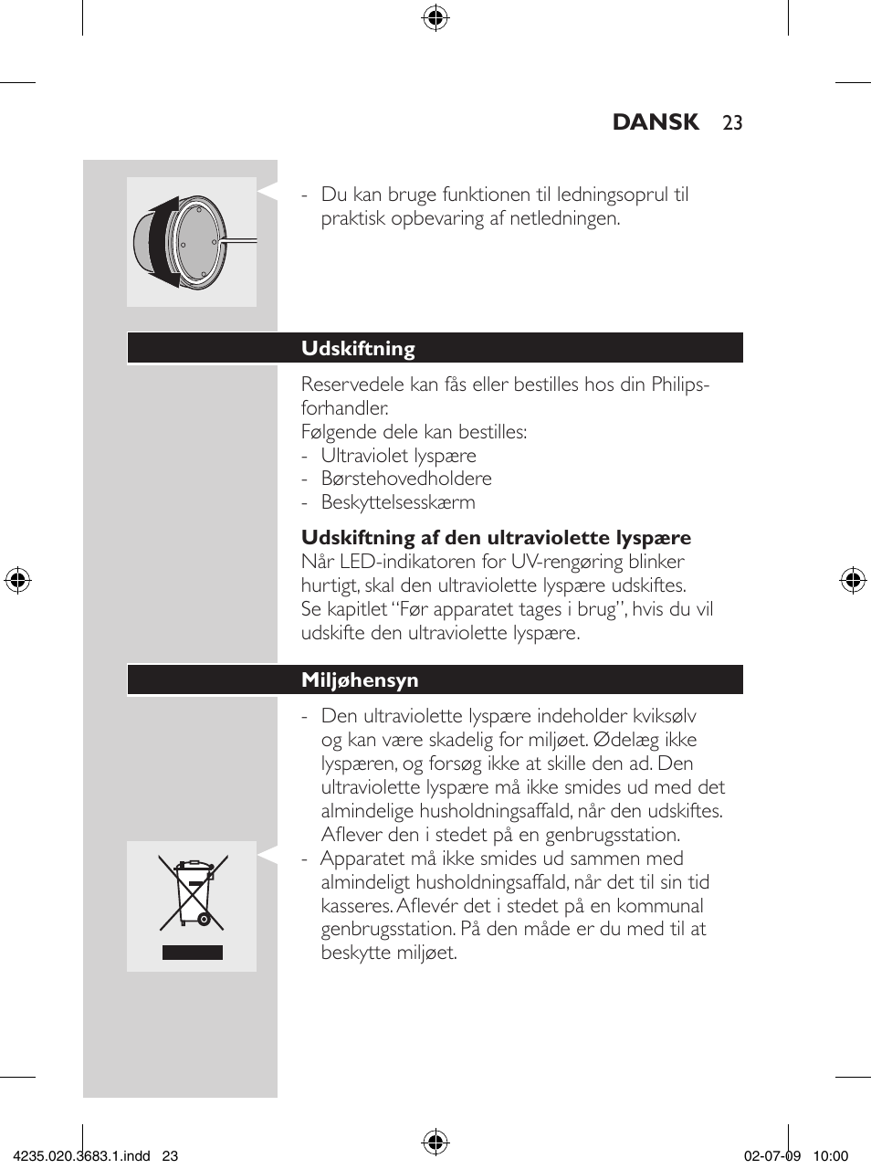 Philips Sonicare Higienizador por rayos UV User Manual | Page 23 / 96