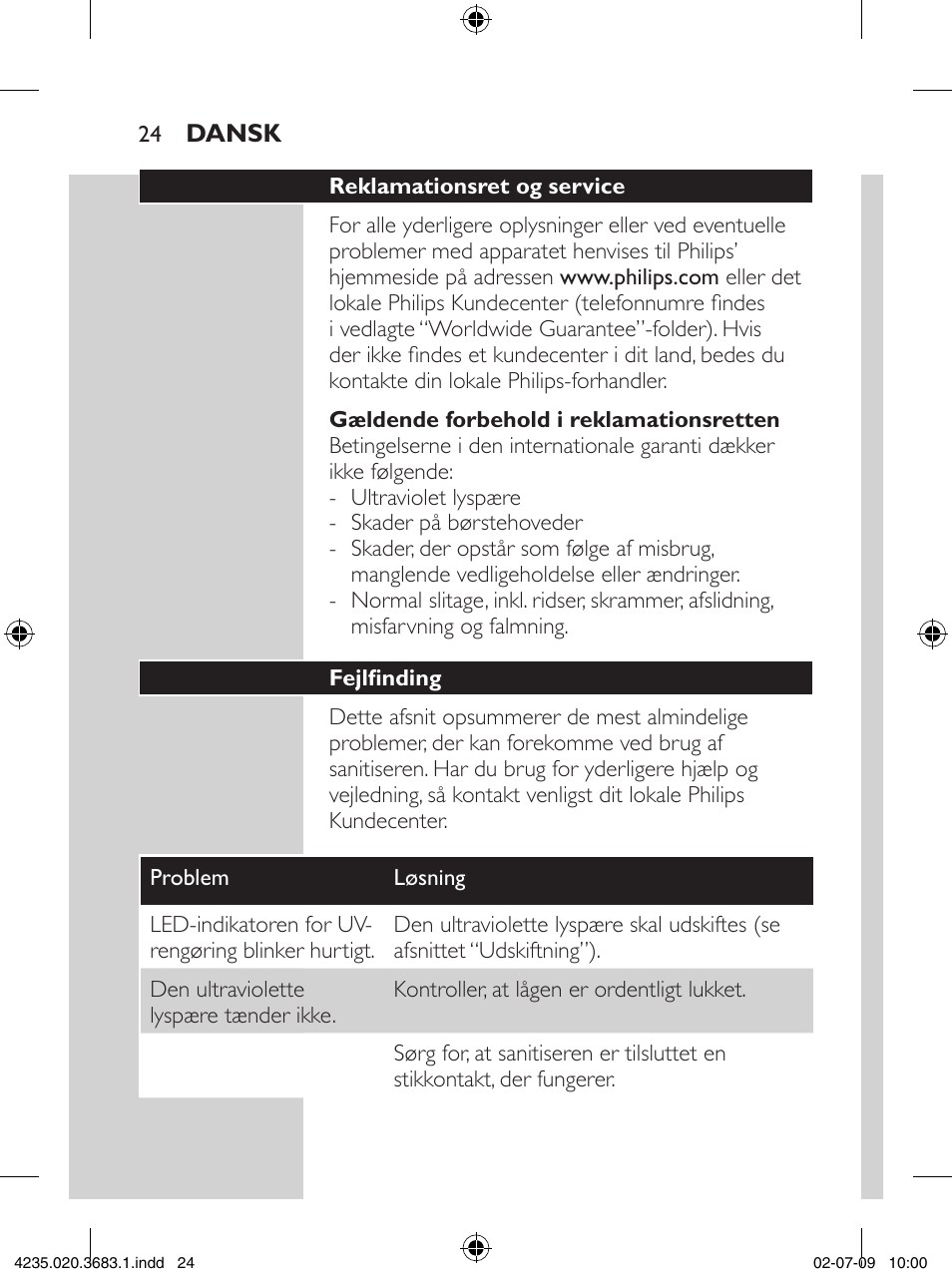 Philips Sonicare Higienizador por rayos UV User Manual | Page 24 / 96