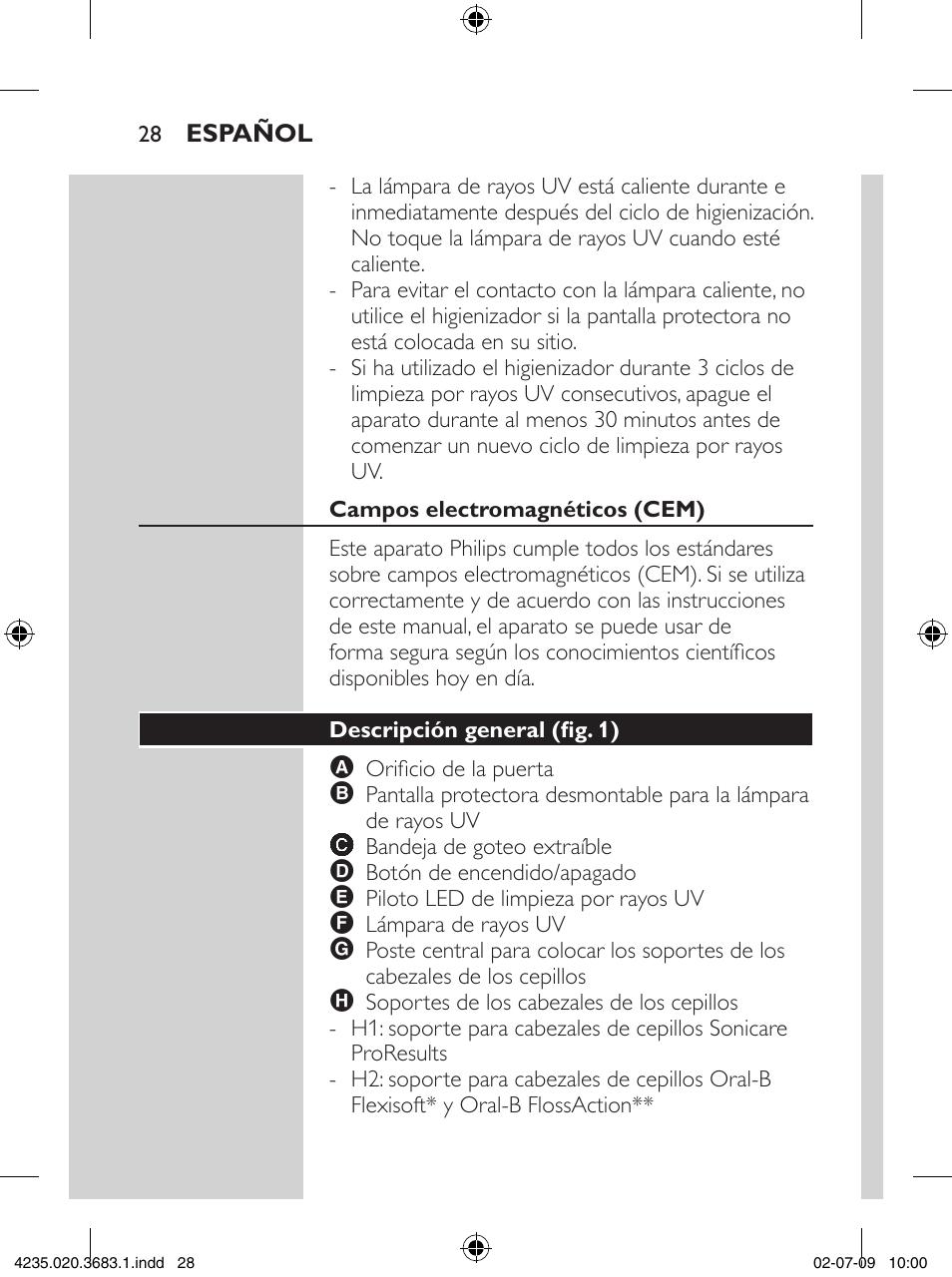 Philips Sonicare Higienizador por rayos UV User Manual | Page 28 / 96