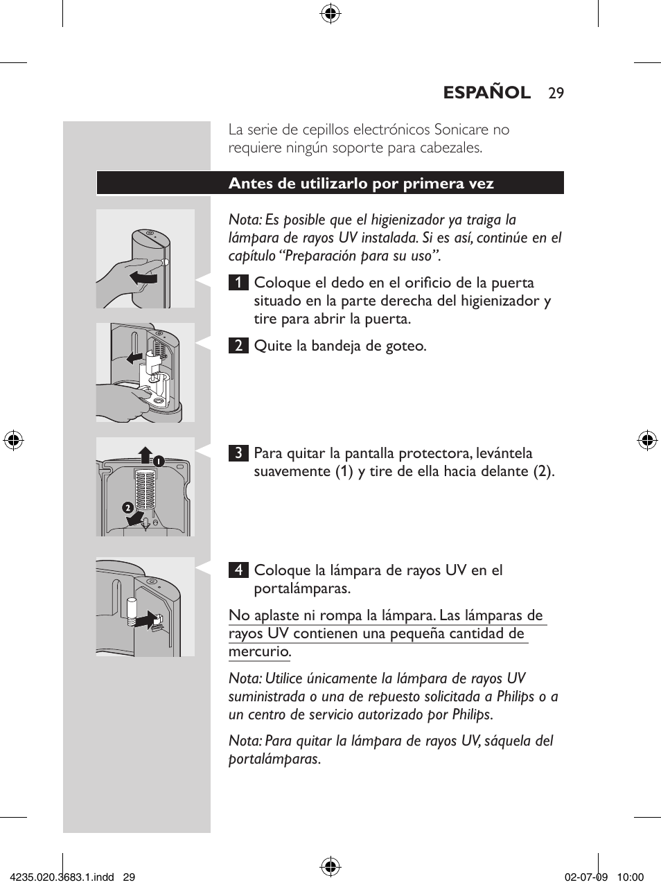 Philips Sonicare Higienizador por rayos UV User Manual | Page 29 / 96