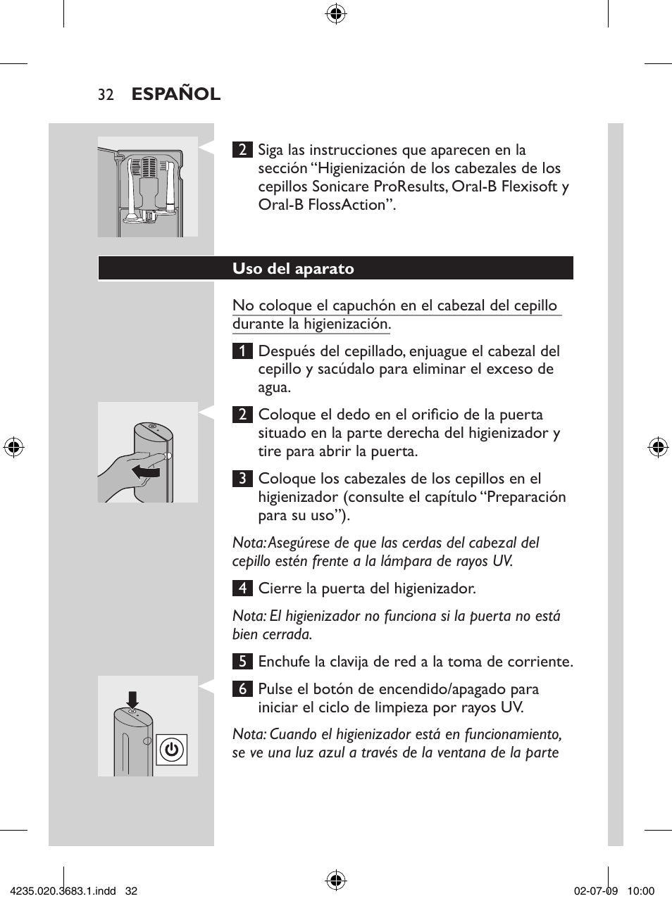 Philips Sonicare Higienizador por rayos UV User Manual | Page 32 / 96