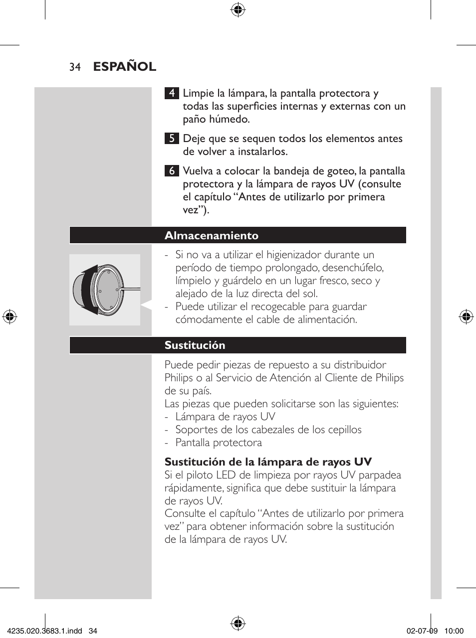 Philips Sonicare Higienizador por rayos UV User Manual | Page 34 / 96