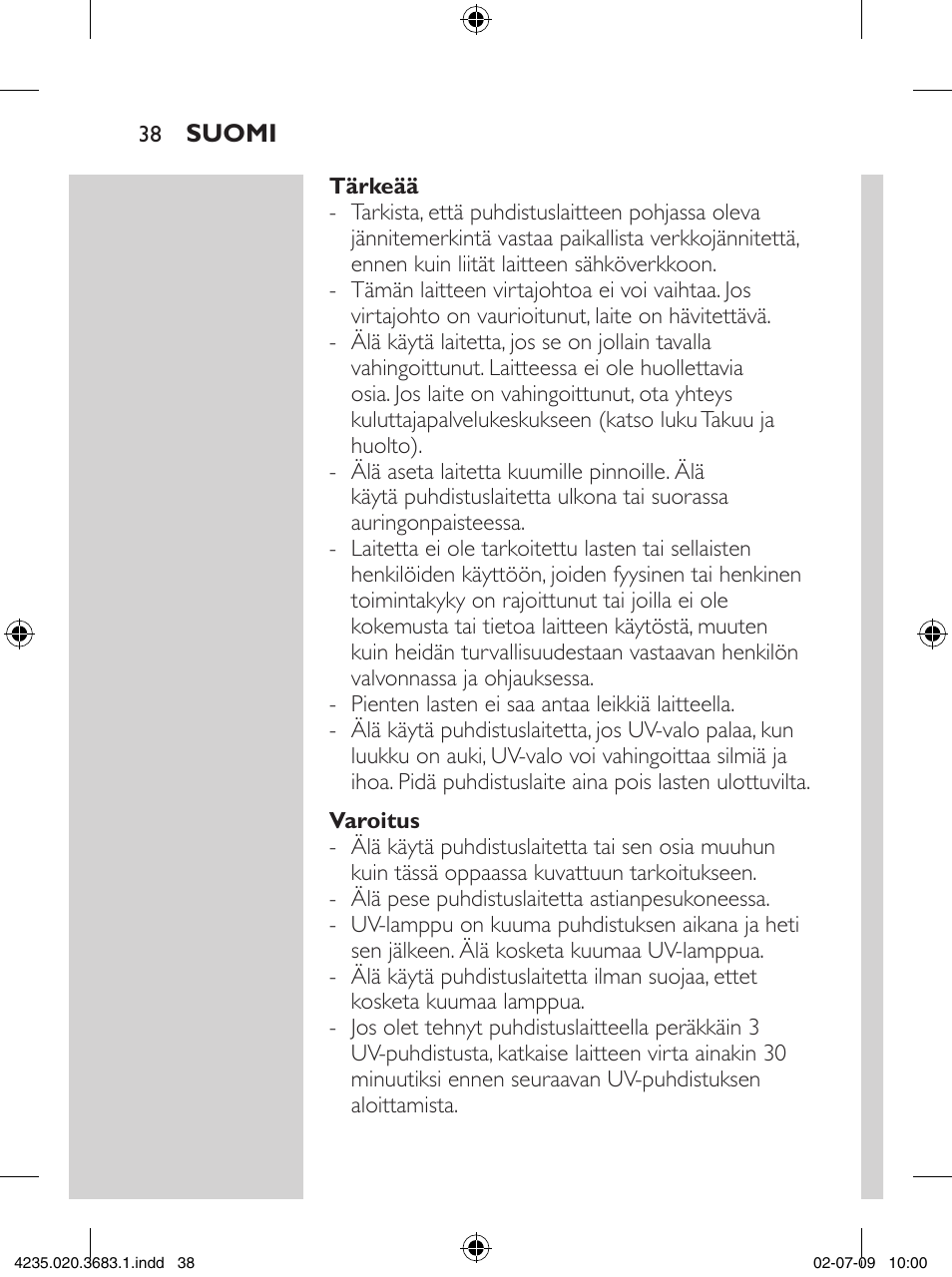 Philips Sonicare Higienizador por rayos UV User Manual | Page 38 / 96