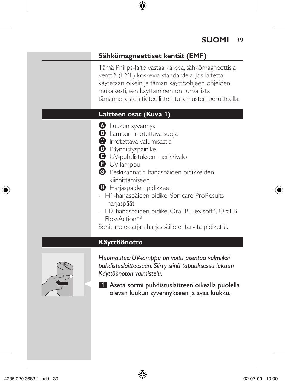 Philips Sonicare Higienizador por rayos UV User Manual | Page 39 / 96