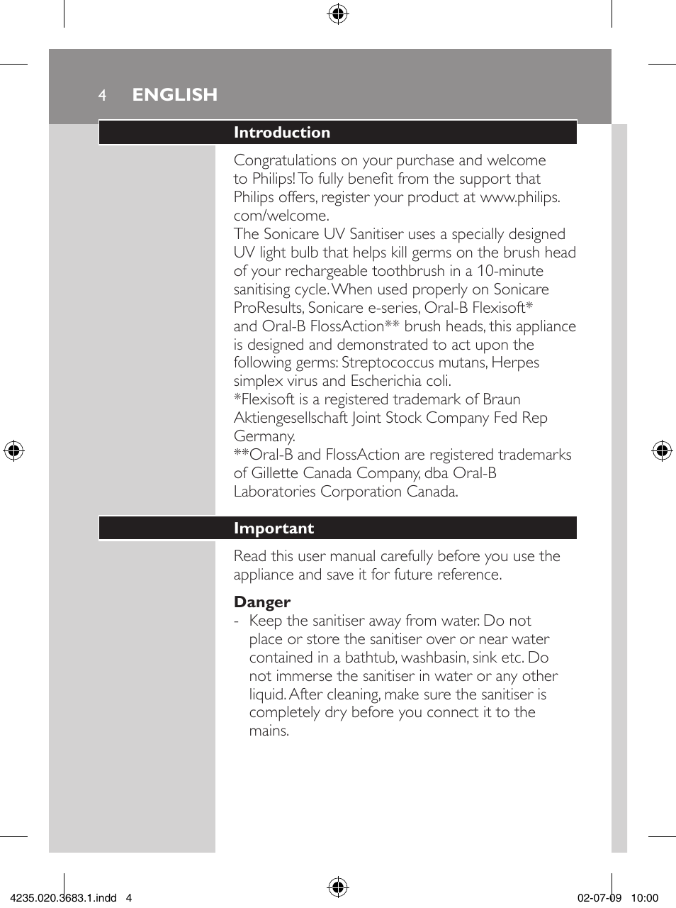 Philips Sonicare Higienizador por rayos UV User Manual | Page 4 / 96