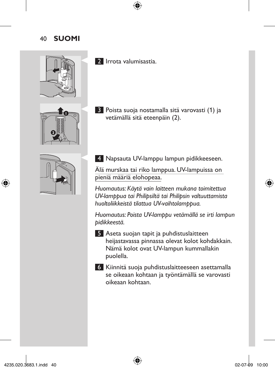 Philips Sonicare Higienizador por rayos UV User Manual | Page 40 / 96