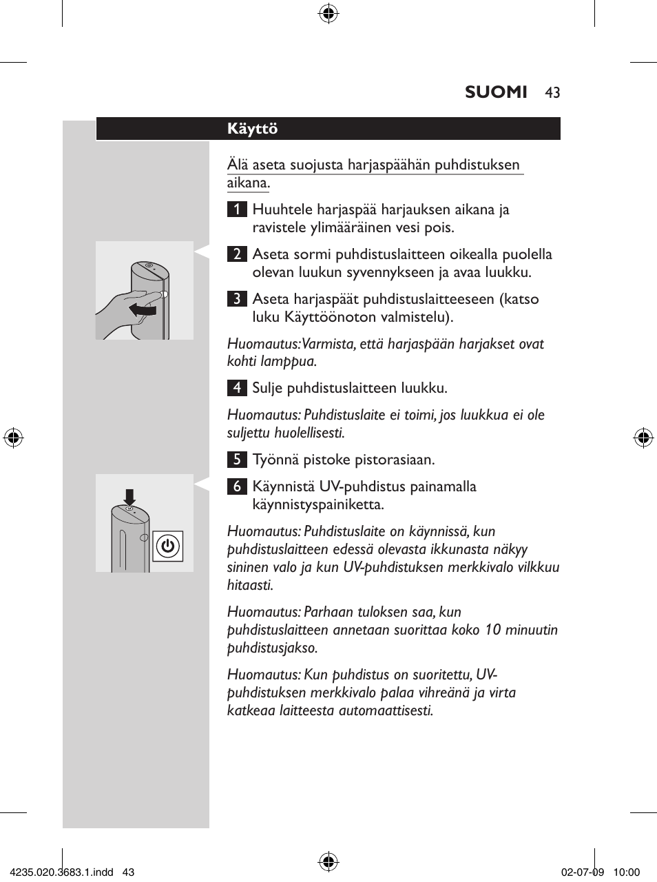 Philips Sonicare Higienizador por rayos UV User Manual | Page 43 / 96