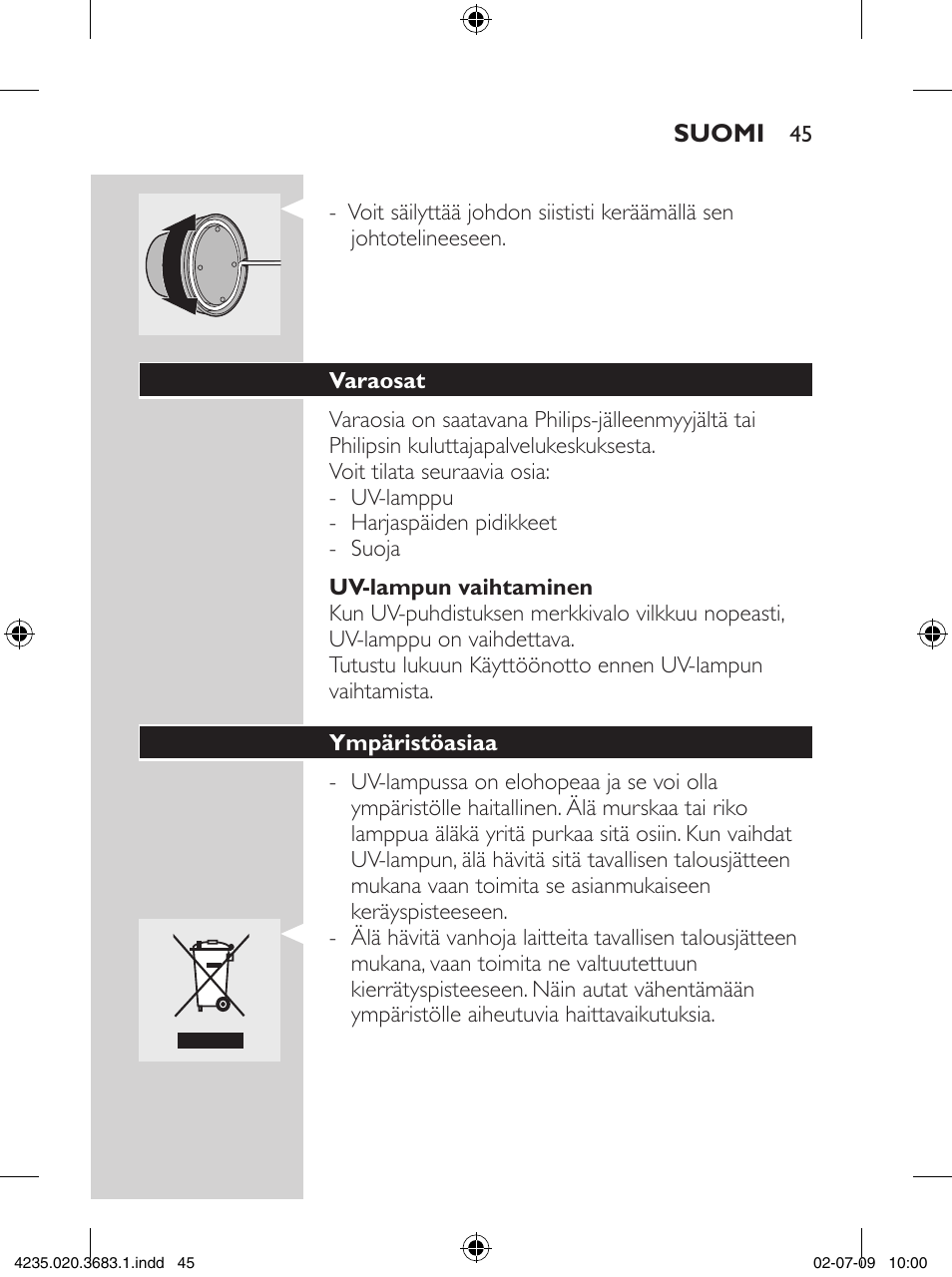 Philips Sonicare Higienizador por rayos UV User Manual | Page 45 / 96