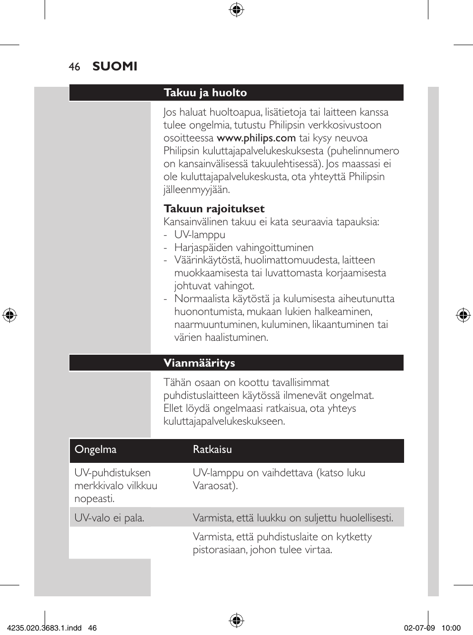 Philips Sonicare Higienizador por rayos UV User Manual | Page 46 / 96