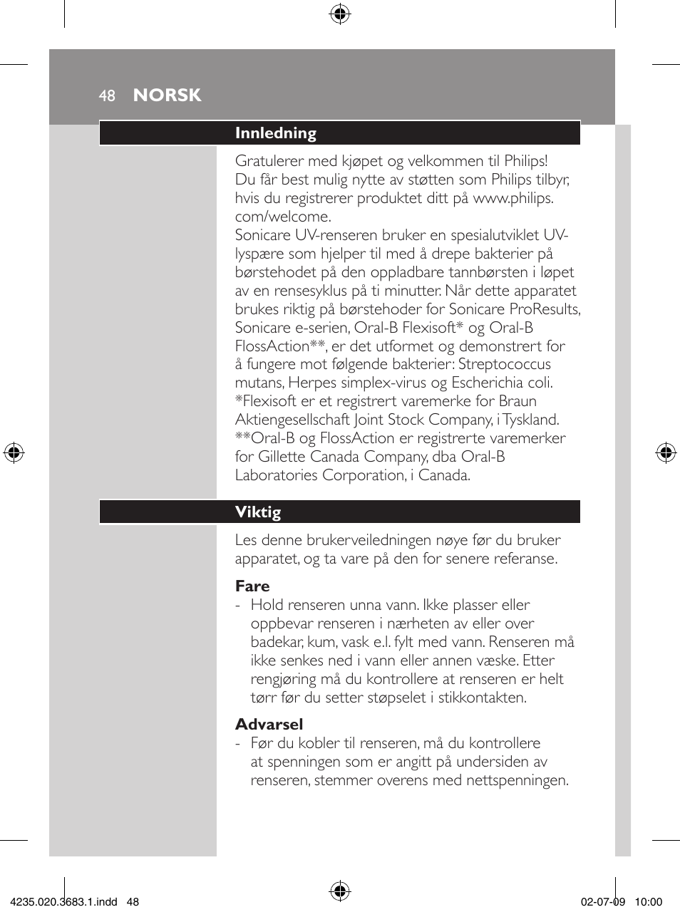 Philips Sonicare Higienizador por rayos UV User Manual | Page 48 / 96