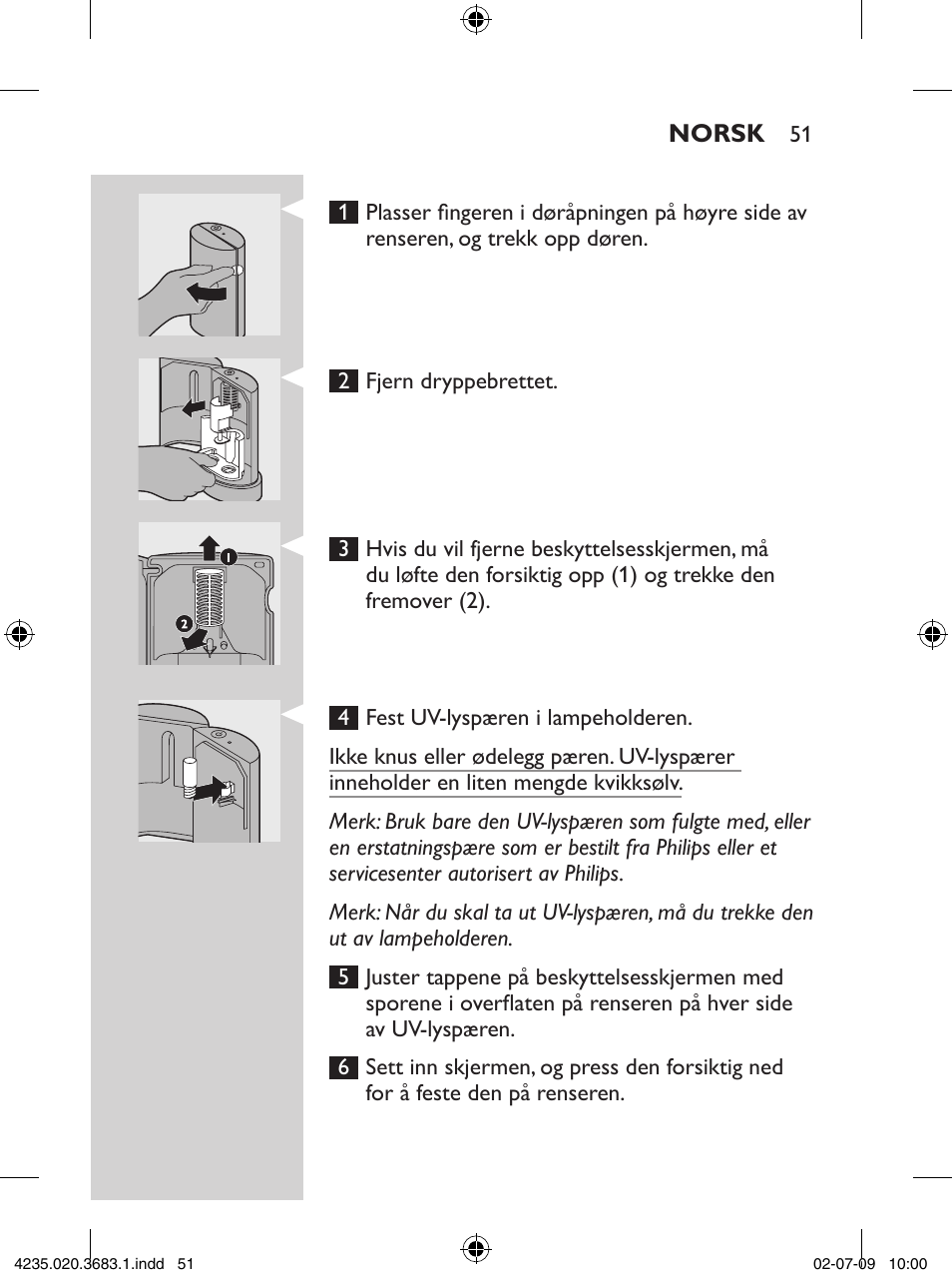 Philips Sonicare Higienizador por rayos UV User Manual | Page 51 / 96