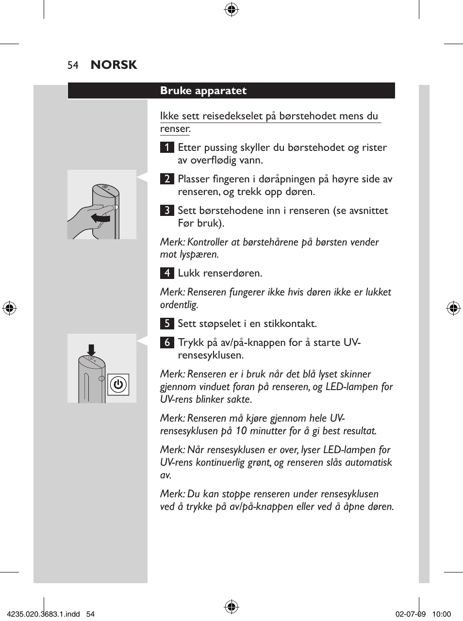 Philips Sonicare Higienizador por rayos UV User Manual | Page 54 / 96