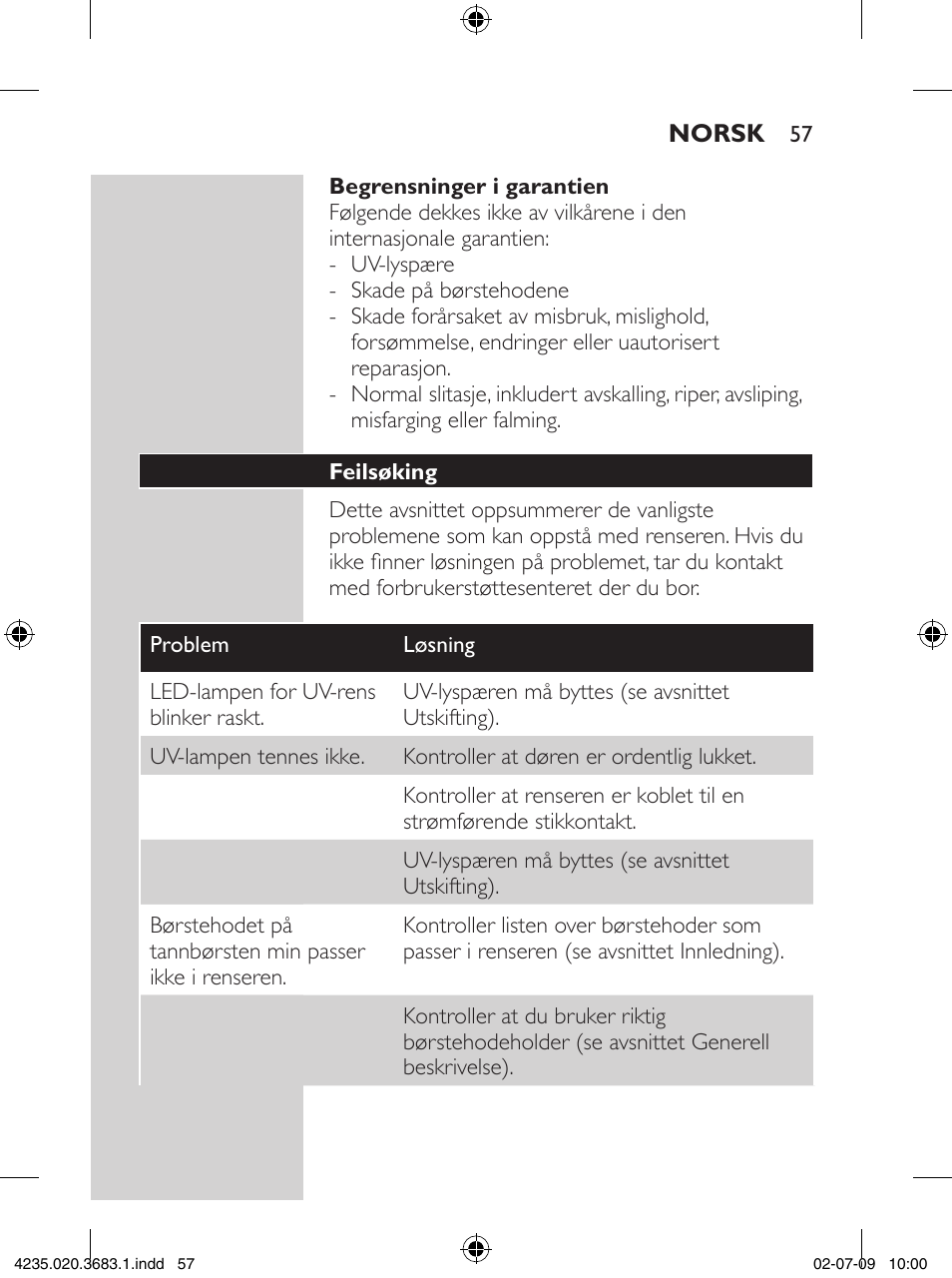 Philips Sonicare Higienizador por rayos UV User Manual | Page 57 / 96