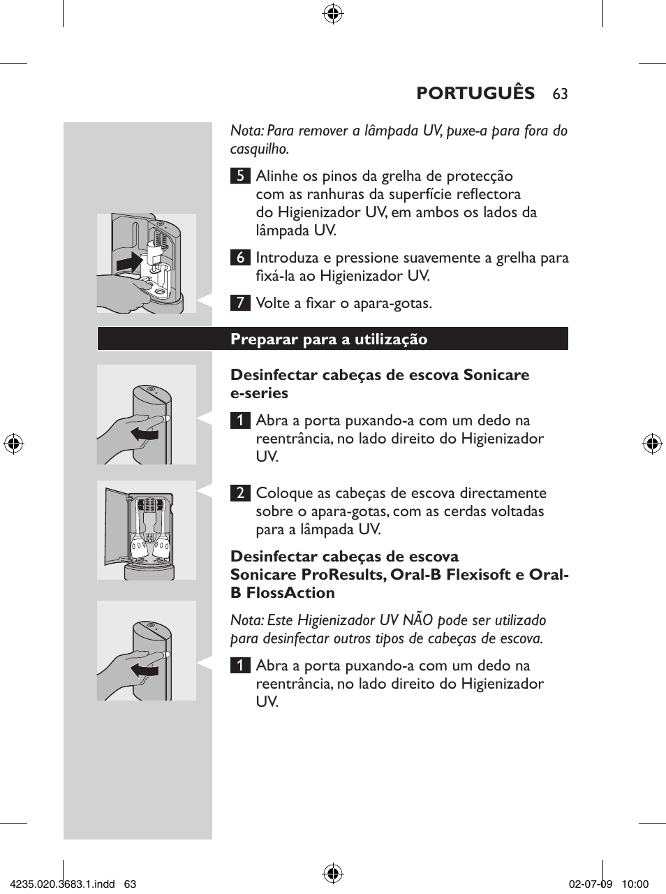 Philips Sonicare Higienizador por rayos UV User Manual | Page 63 / 96