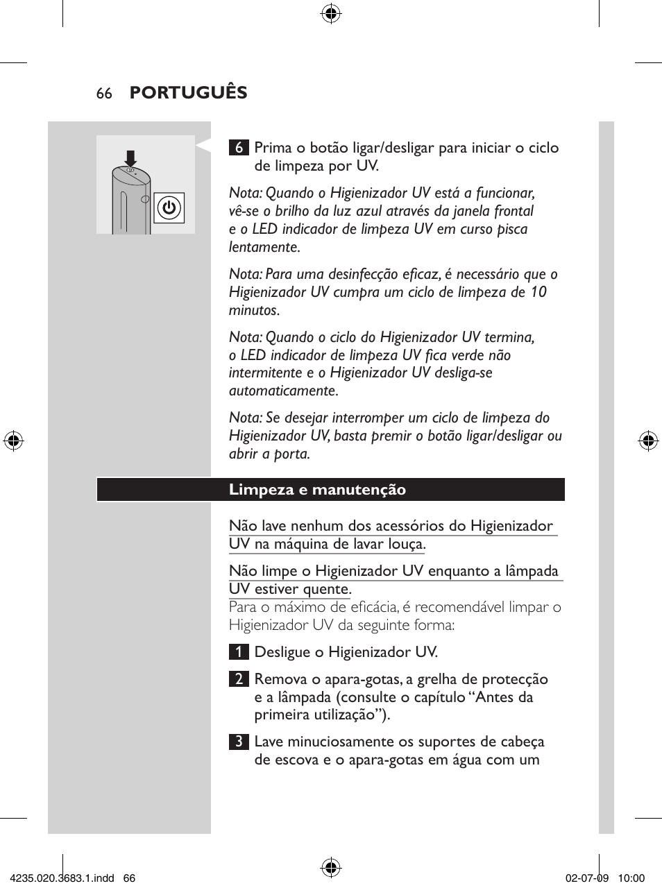 Philips Sonicare Higienizador por rayos UV User Manual | Page 66 / 96