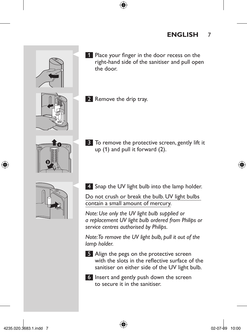 Philips Sonicare Higienizador por rayos UV User Manual | Page 7 / 96