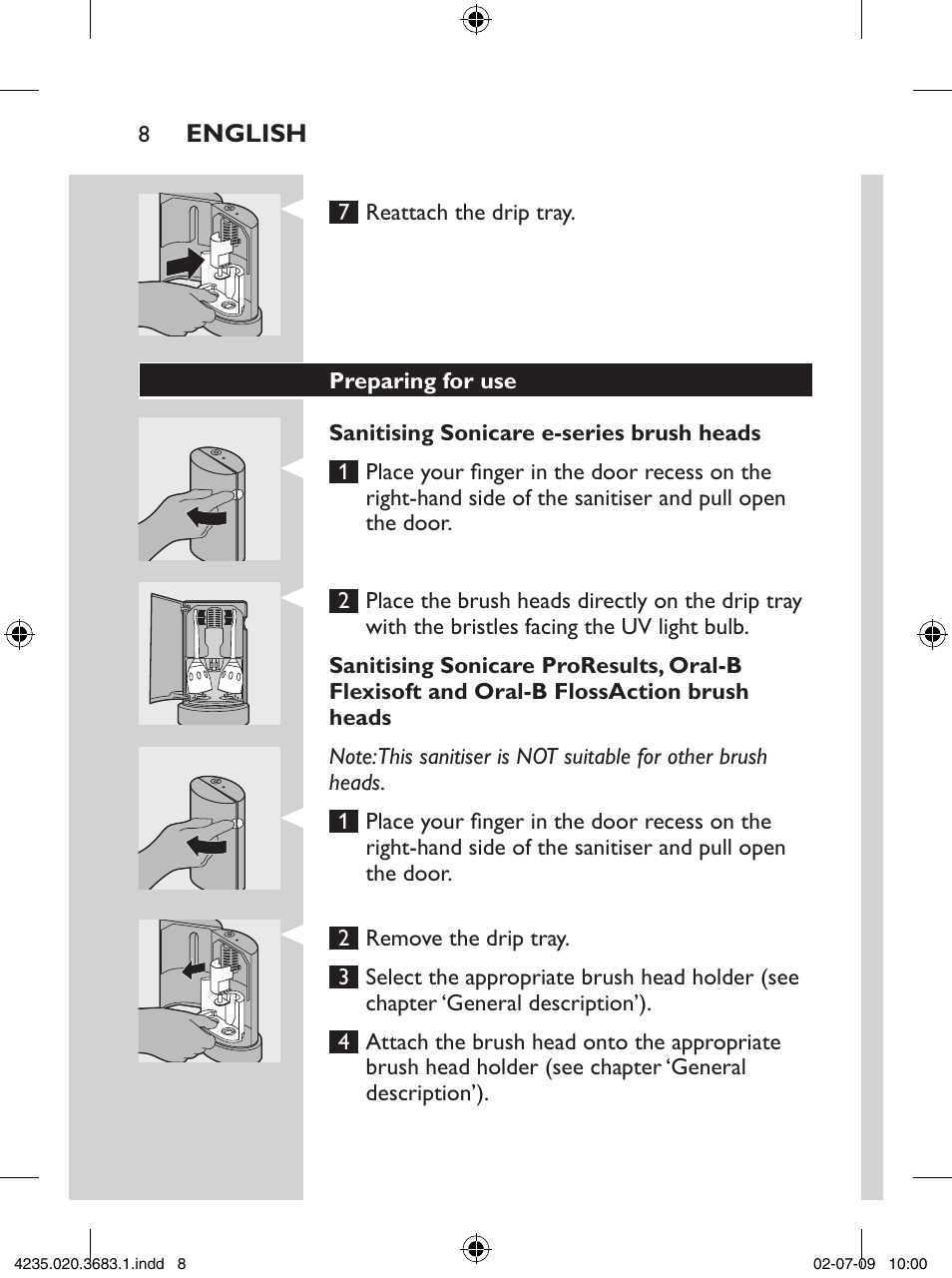 Philips Sonicare Higienizador por rayos UV User Manual | Page 8 / 96