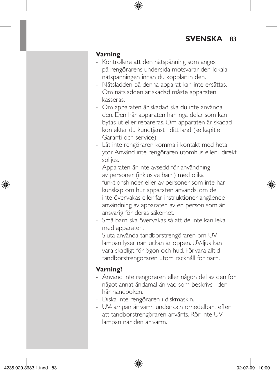 Philips Sonicare Higienizador por rayos UV User Manual | Page 83 / 96