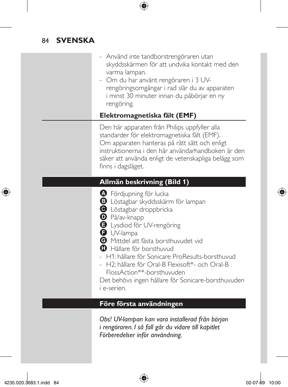 Philips Sonicare Higienizador por rayos UV User Manual | Page 84 / 96