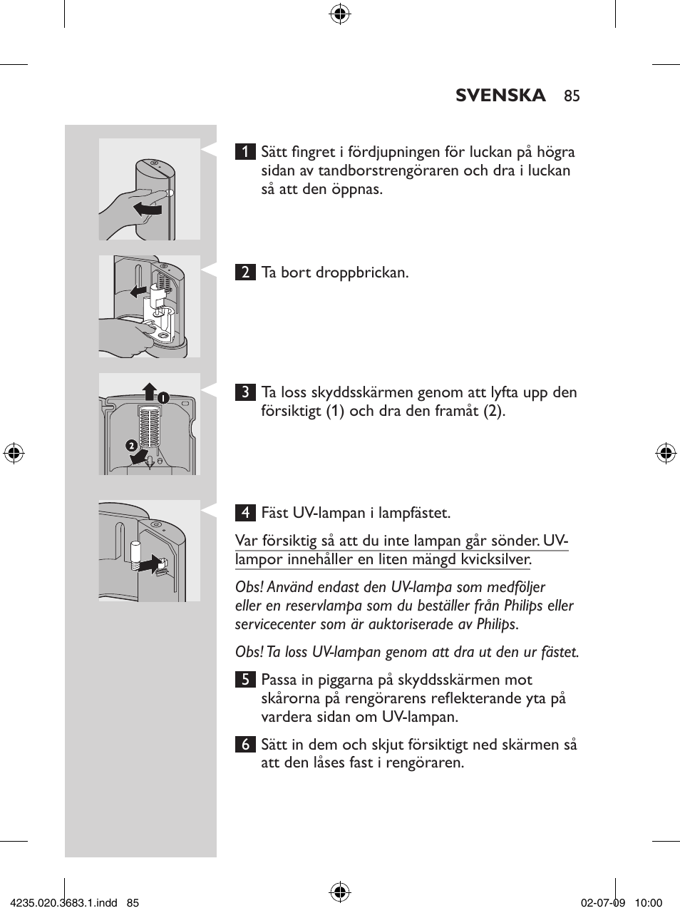 Philips Sonicare Higienizador por rayos UV User Manual | Page 85 / 96