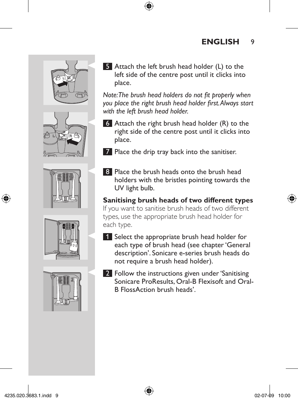 Philips Sonicare Higienizador por rayos UV User Manual | Page 9 / 96