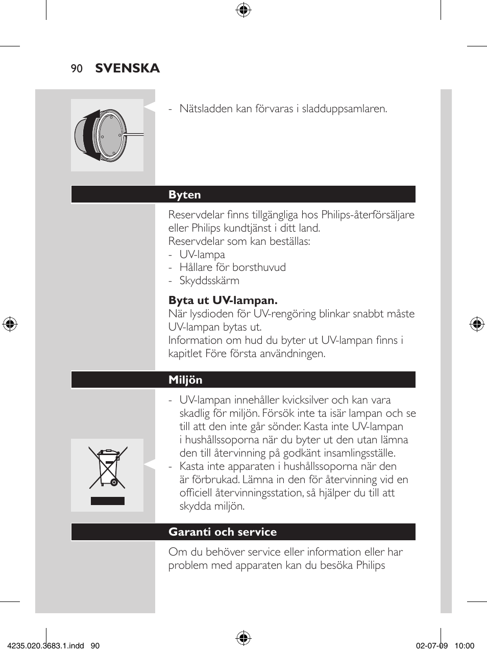 Philips Sonicare Higienizador por rayos UV User Manual | Page 90 / 96