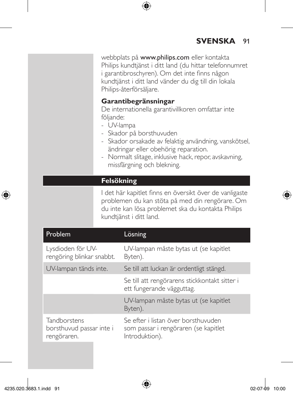 Philips Sonicare Higienizador por rayos UV User Manual | Page 91 / 96