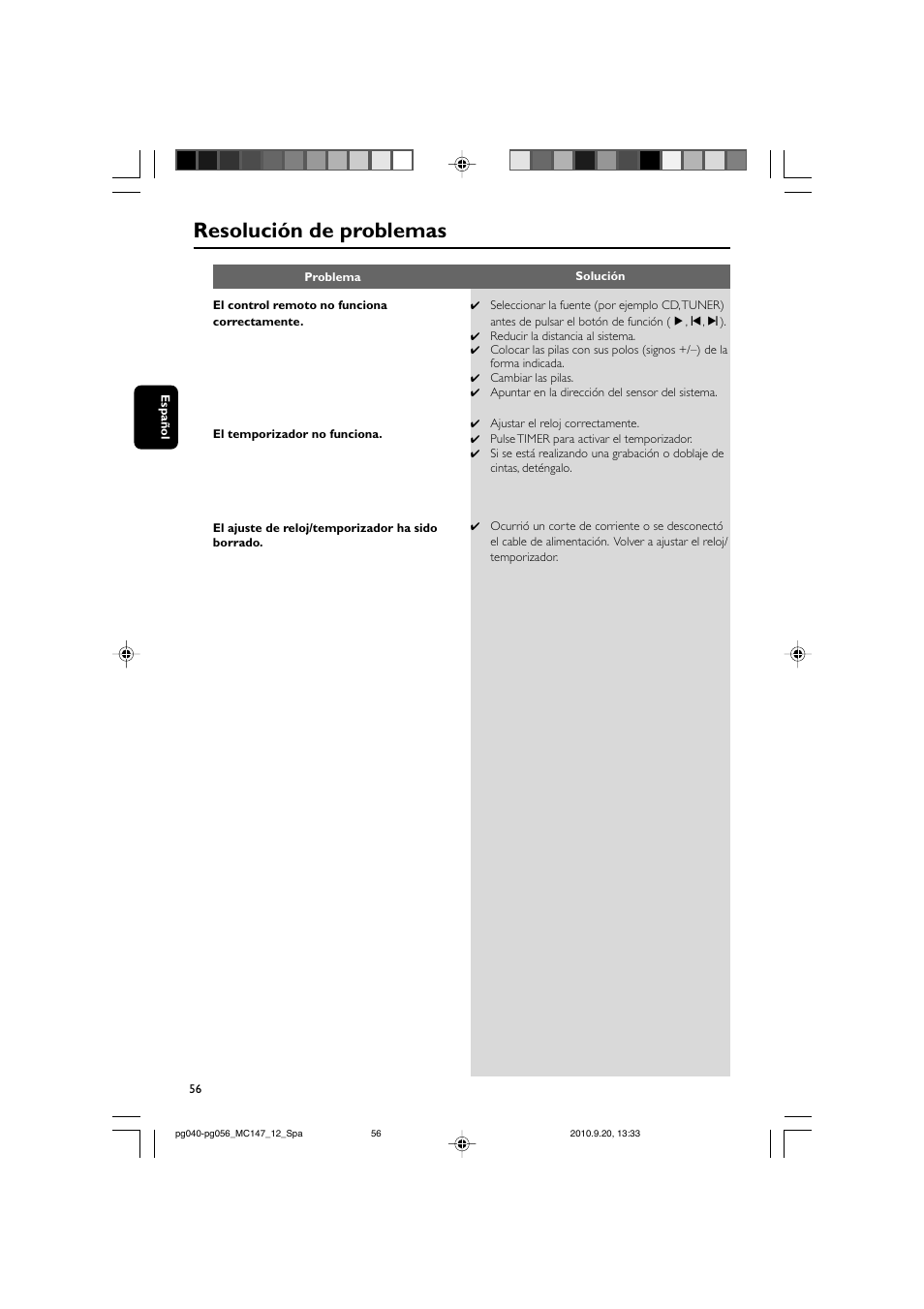 Resolución de problemas | Philips Microcadena clásica User Manual | Page 22 / 23