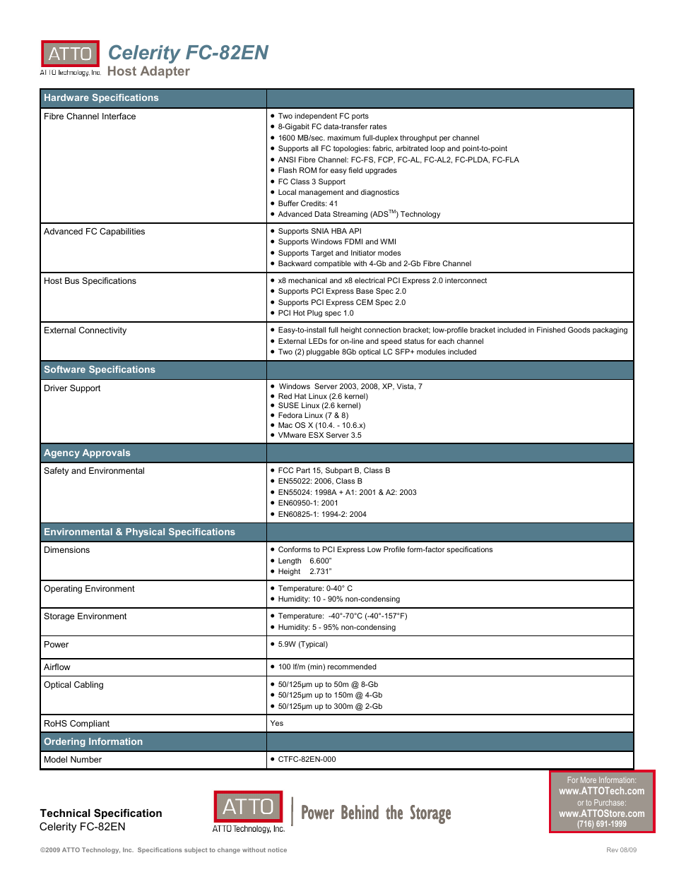 Power behind the storage, Celerity fc-82en, Host adapter | ATTO Technology ATTO Celerity FC-82EN User Manual | Page 2 / 2
