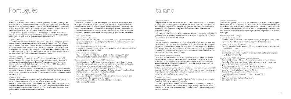 Portugués italiano | Philips Fidelio Auriculares inalámbricos Bluetooth User Manual | Page 9 / 12