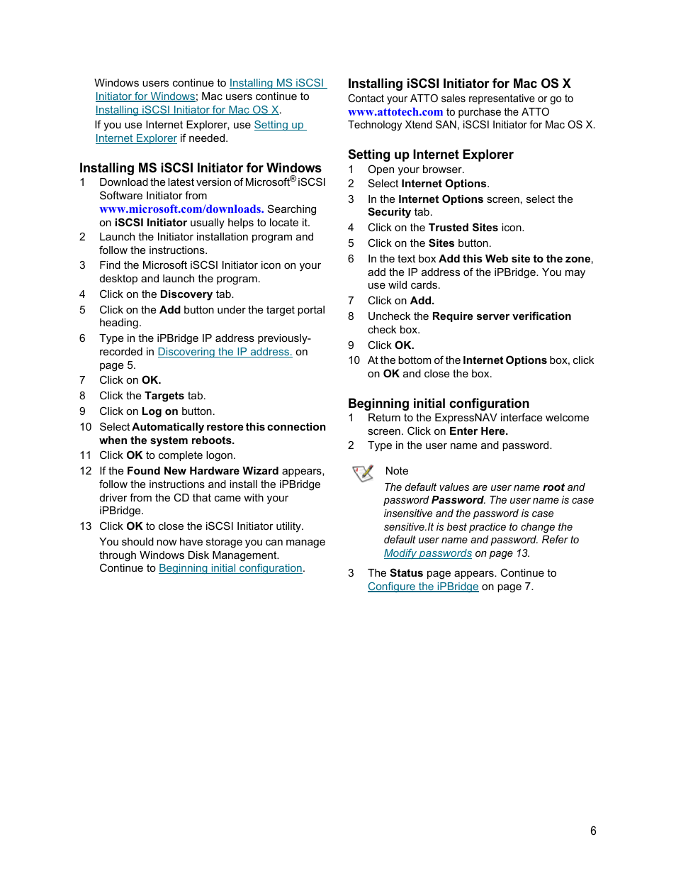 Installing ms iscsi initiator for windows, Installing iscsi initiator for mac os x, Setting up internet explorer | Beginning initial configuration | ATTO Technology 1550D User Manual | Page 11 / 43