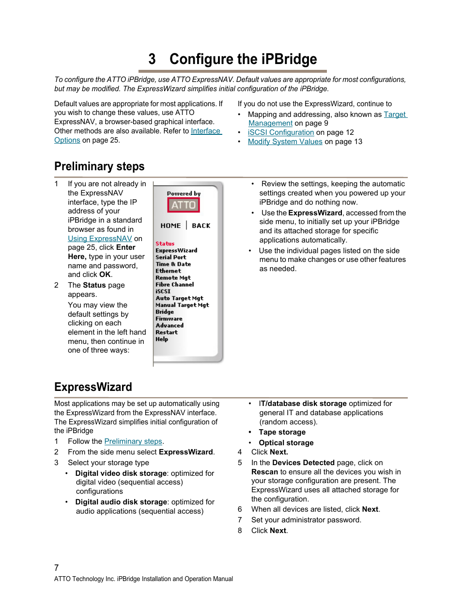 3 configure the ipbridge, Preliminary steps, Expresswizard | Preliminary steps expresswizard, Configure the ipbridge | ATTO Technology 1550D User Manual | Page 12 / 43