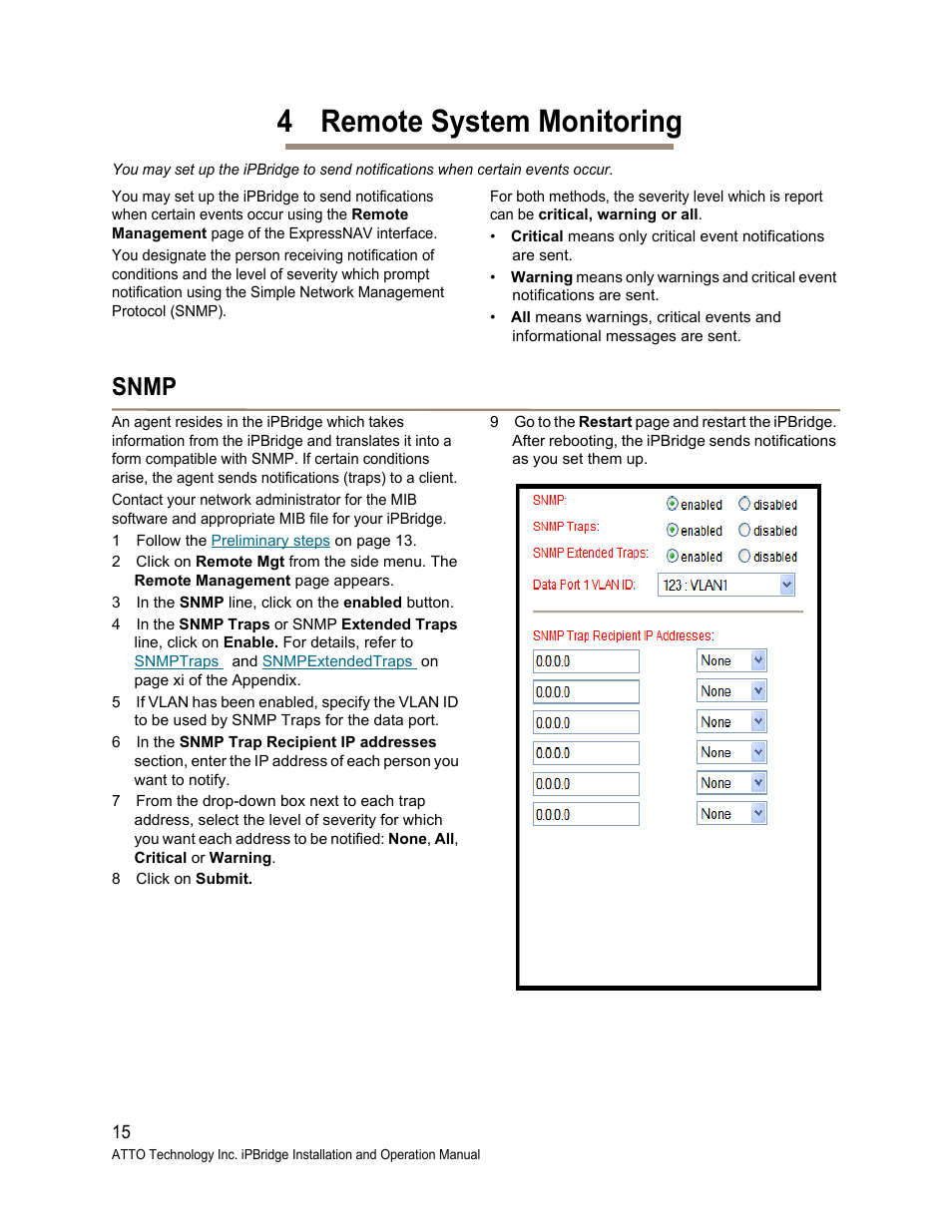 4 remote system monitoring, Snmp | ATTO Technology 1550D User Manual | Page 20 / 43