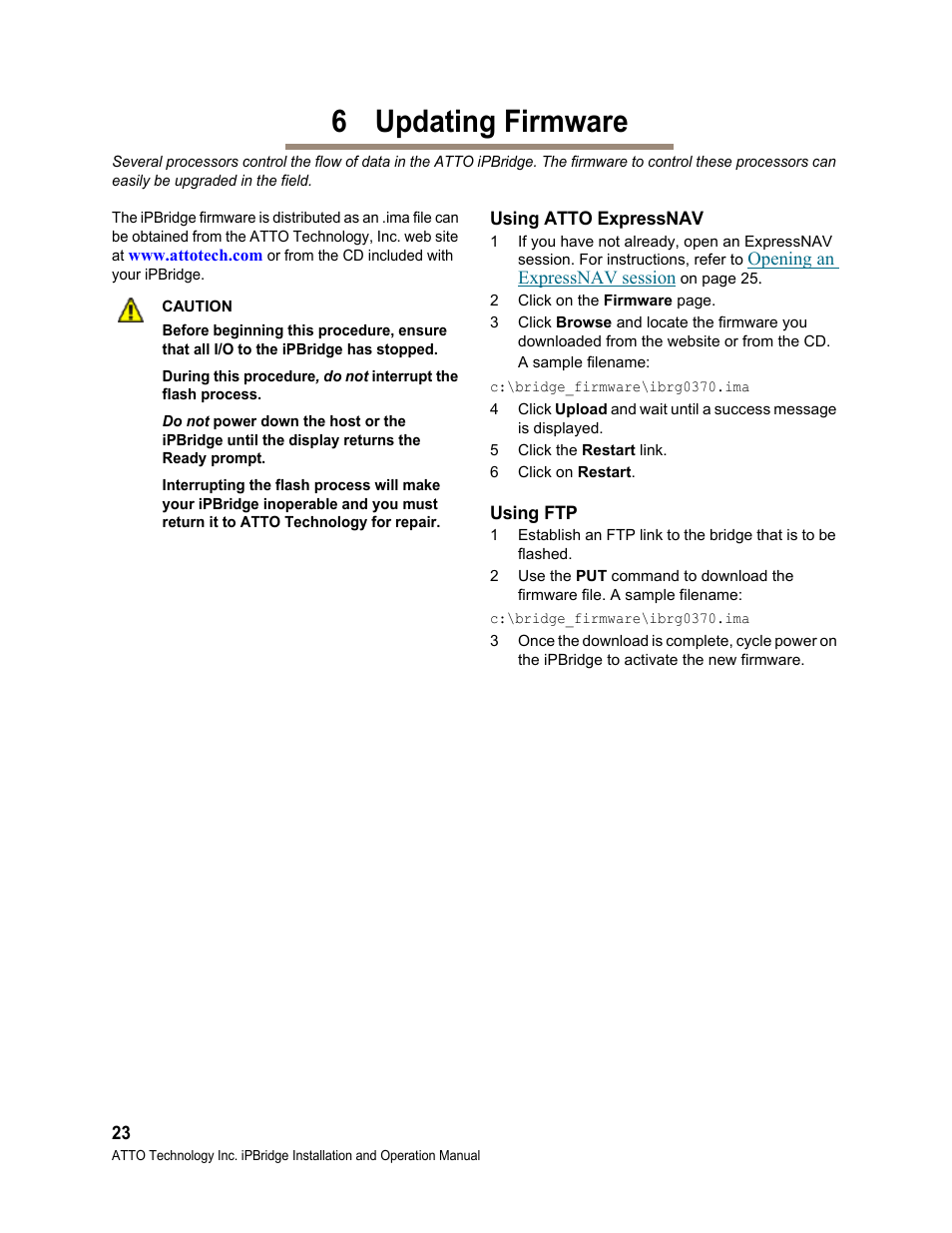 6 updating firmware, Using atto expressnav, Using ftp | Using atto expressnav using ftp, Updating firmware | ATTO Technology 1550D User Manual | Page 27 / 43