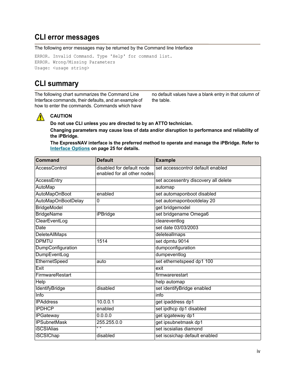 Cli error messages, Cli summary, Cli error messages cli summary | ATTO Technology 1550D User Manual | Page 33 / 43