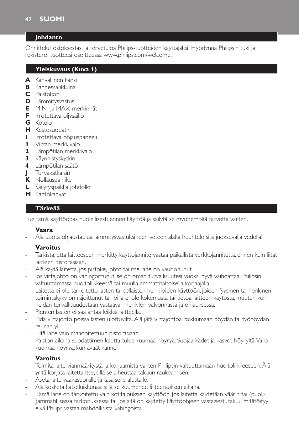 Suomi, Suomi 42 | Philips Freidora User Manual | Page 42 / 104