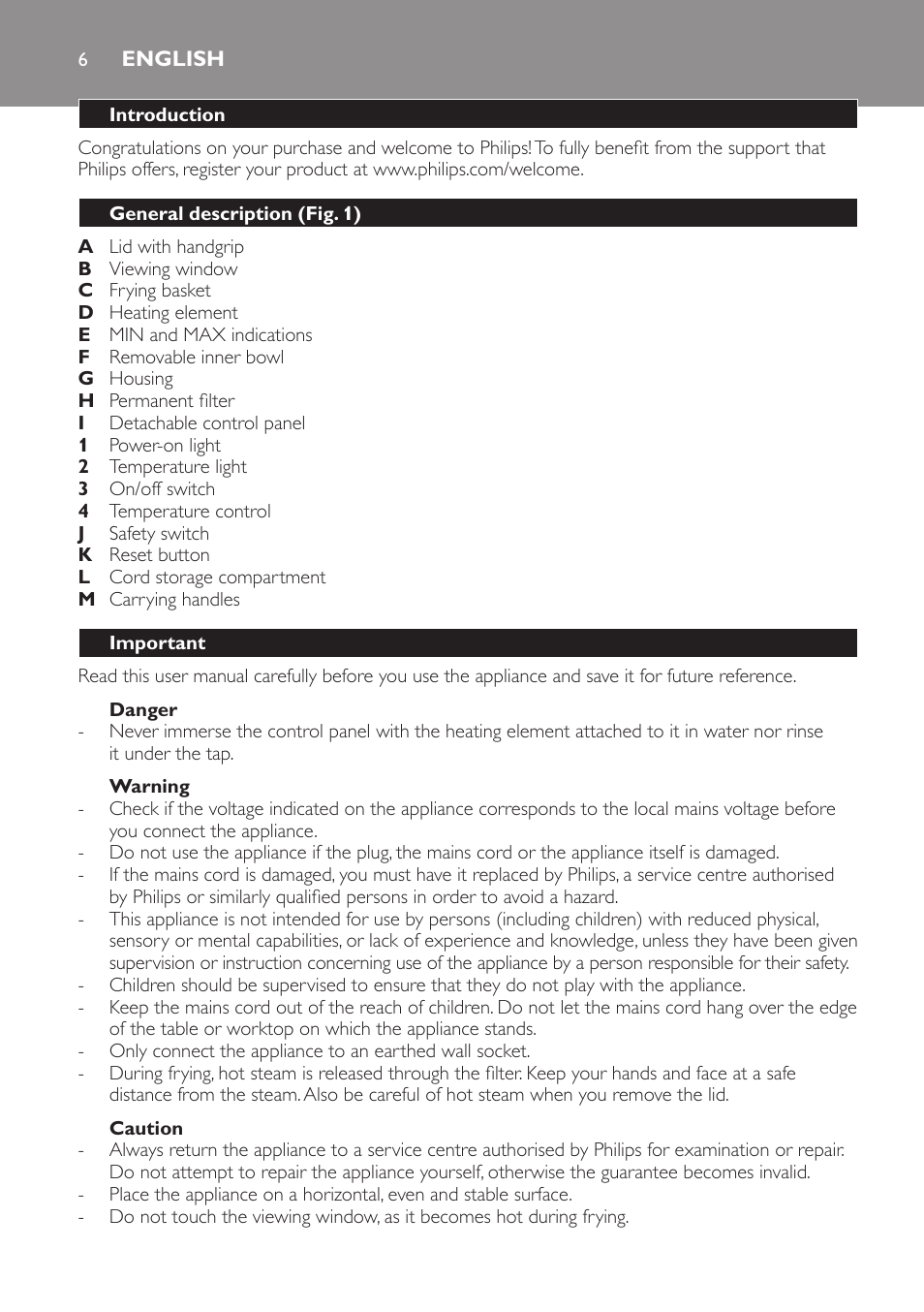 English, English 6 | Philips Freidora User Manual | Page 6 / 104