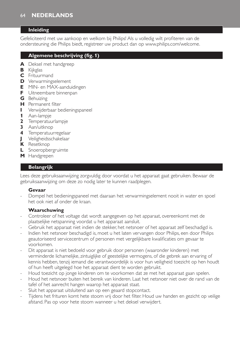 Nederlands, Nederlands 64 | Philips Freidora User Manual | Page 64 / 104