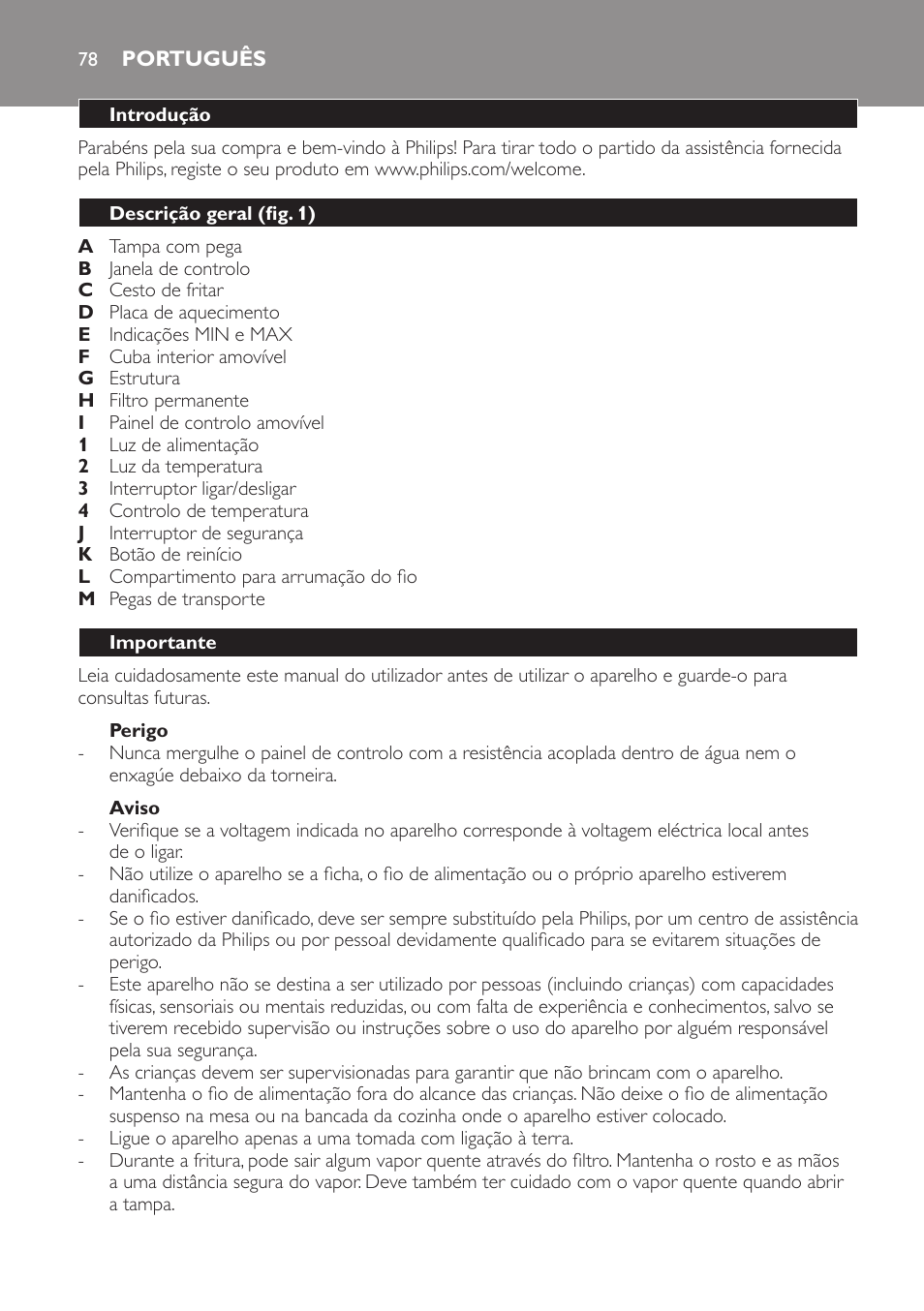 Português, Português 78 | Philips Freidora User Manual | Page 78 / 104