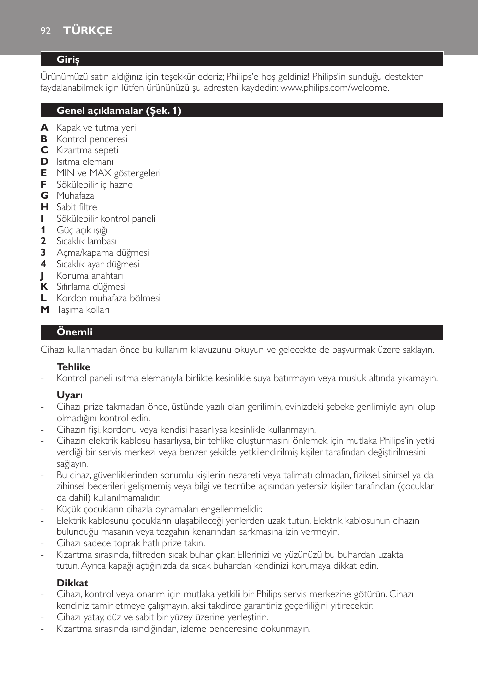 Türkçe | Philips Freidora User Manual | Page 92 / 104