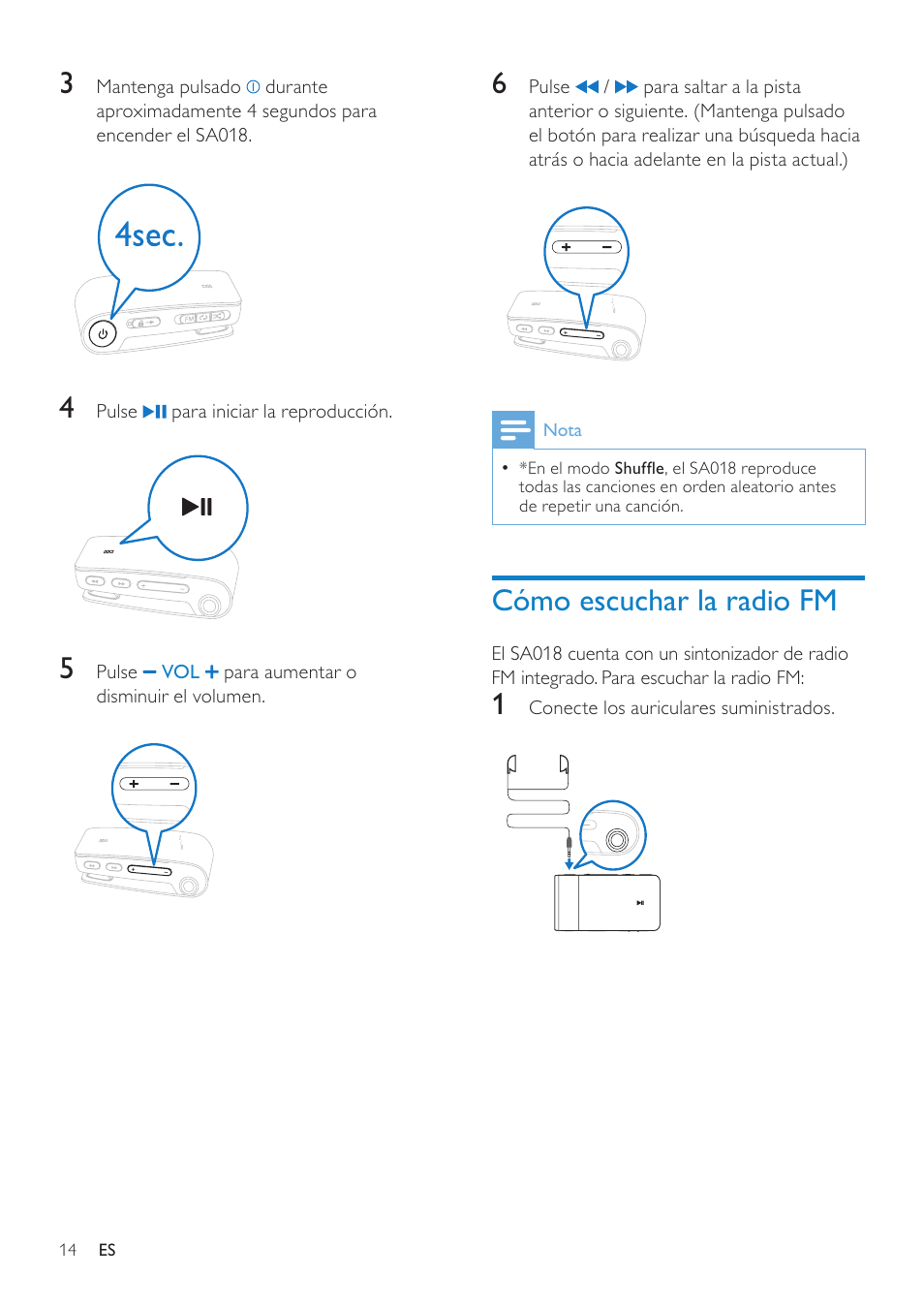 Cómo escuchar la radio fm | Philips GoGEAR Reproductor de MP3 User Manual | Page 15 / 21